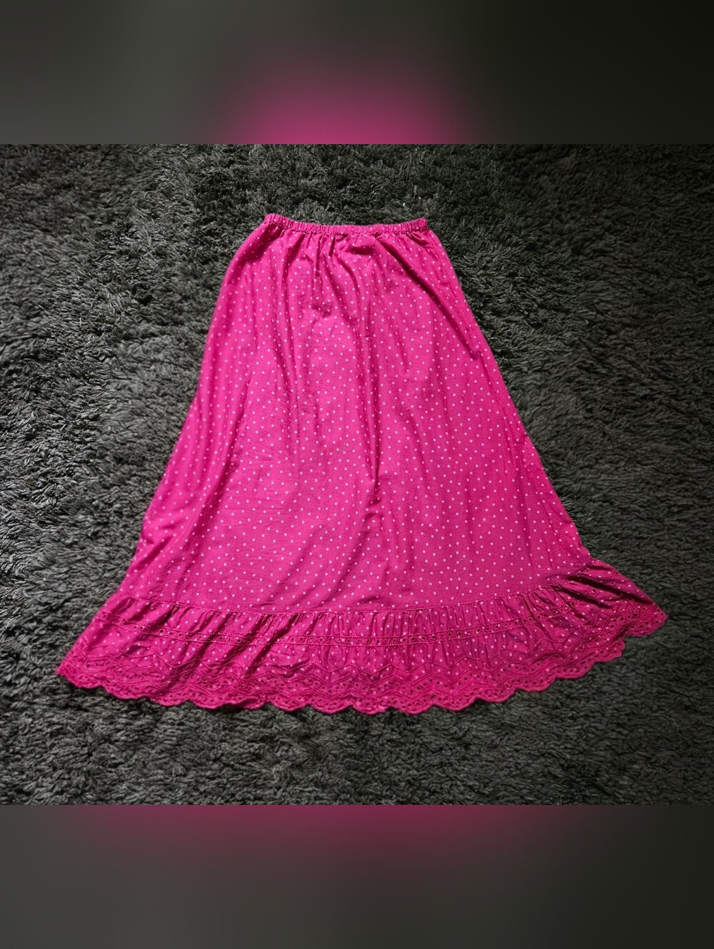 Gudren Sjoden fuchsia pink white polka dot bohemian skirt small relaxed